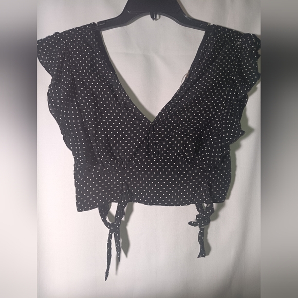 Free People Chic Black Polka Dot Tie-Strap Top - Picture 2 of 5